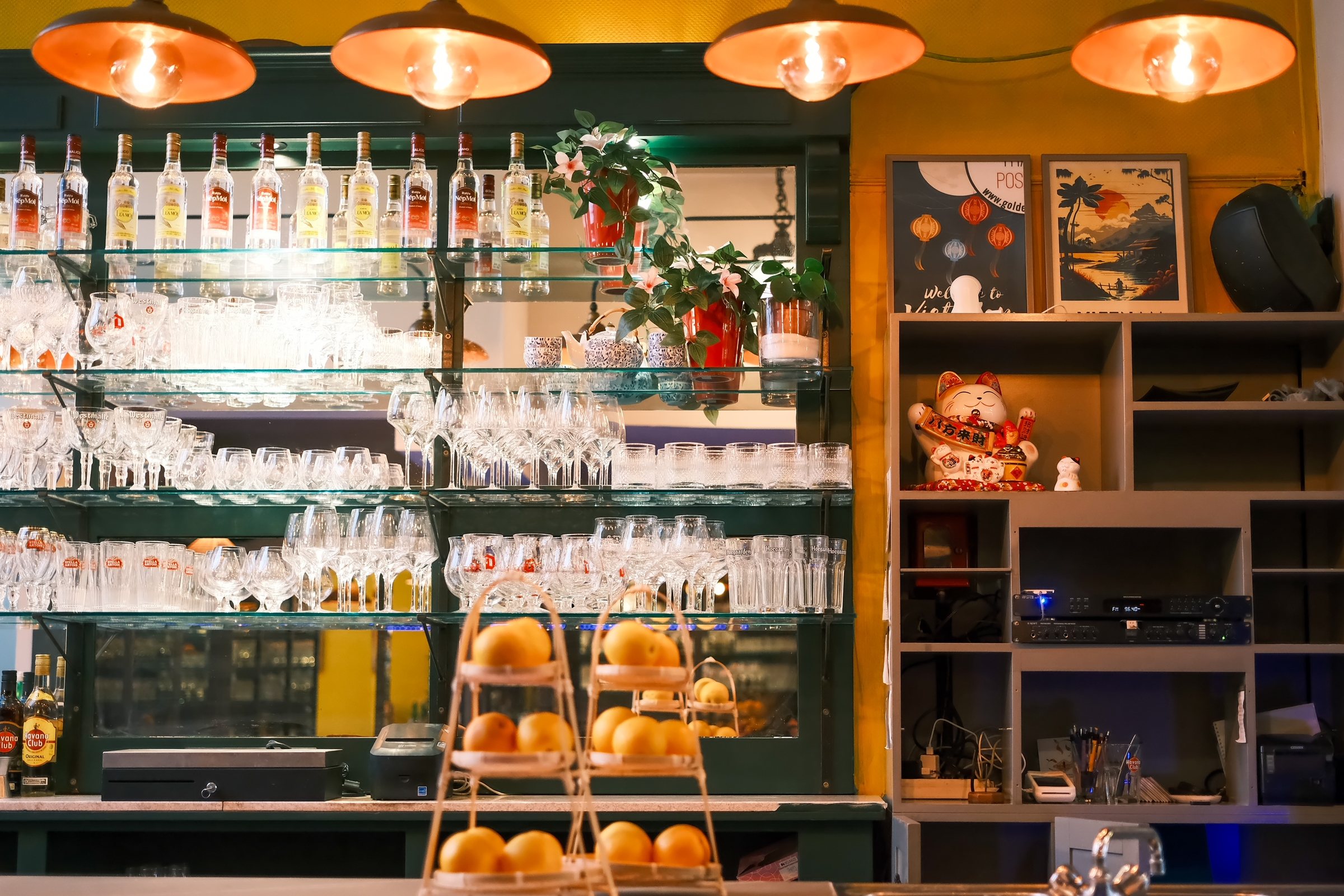 The bar with Vietnamese spirits and glassware
